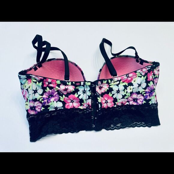 Victorias Secret PINK Floral Bustier Bra 34C Black‎ - Picture 7 of 10